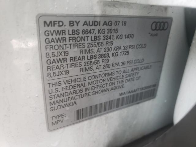 VIN WA1AAAF71KD000168 2019 Audi Q7, Premium no.10