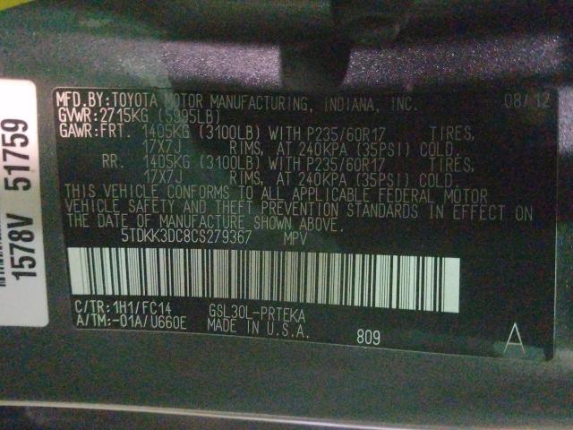 2012 TOYOTA SIENNA LE 5TDKK3DC8CS279367