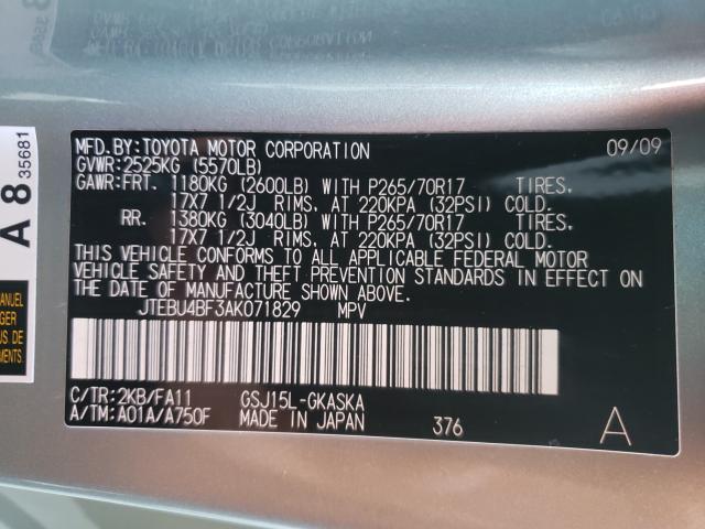 2010 TOYOTA FJ CRUISER JTEBU4BF3AK071829