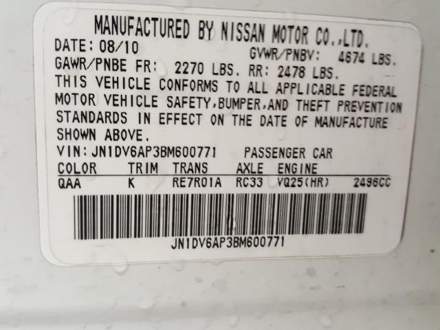 2011 INFINITI G25 BASE JN1DV6AP3BM600771