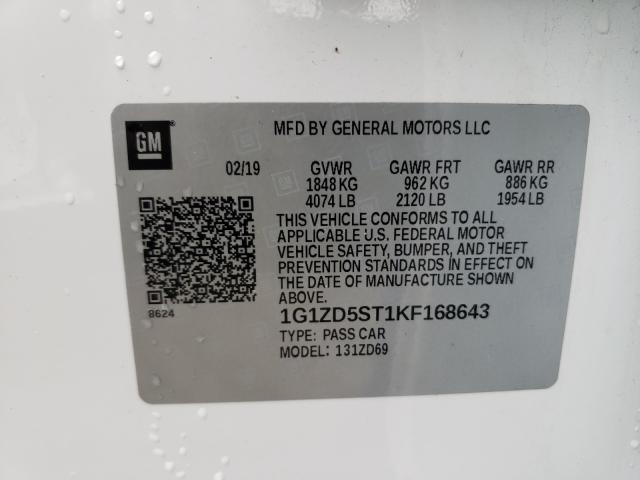 2019 CHEVROLET MALIBU LT 1G1ZD5ST1KF168643
