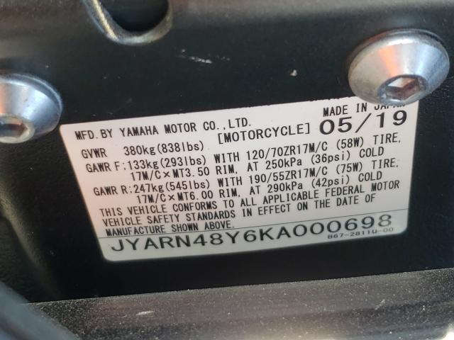 2019 YAMAHA MT10 C JYARN48Y6KA000698