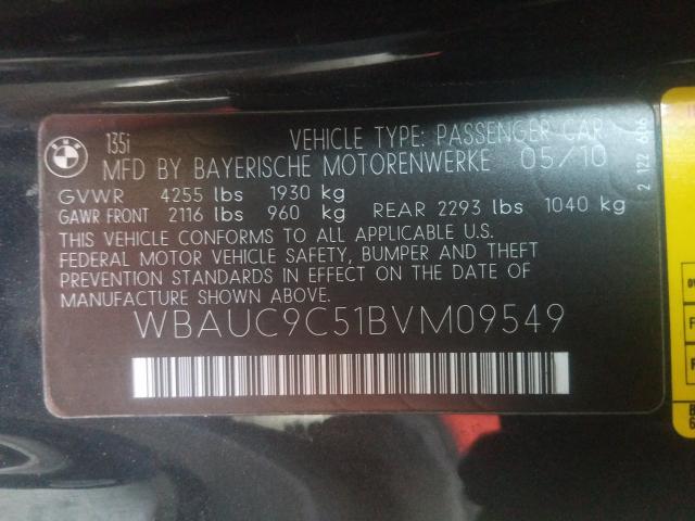 2011 BMW 135 I WBAUC9C51BVM09549