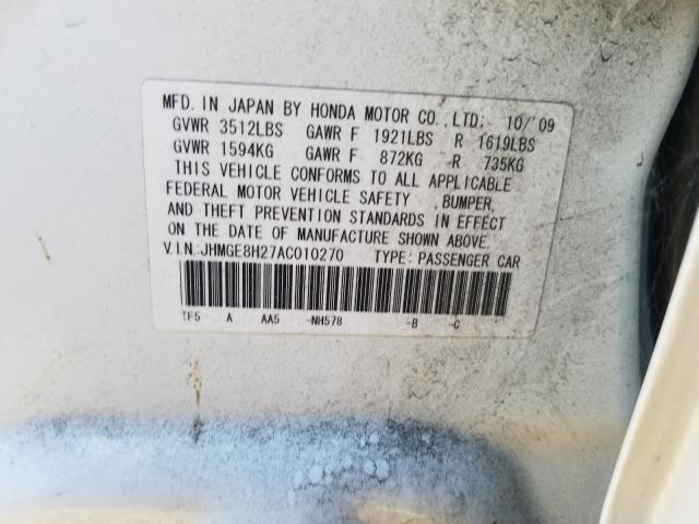 2010 HONDA FIT JHMGE8H27AC010270