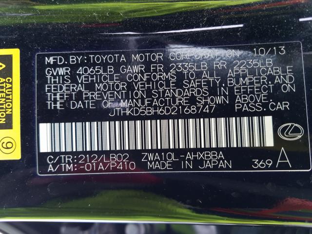 2013 LEXUS CT 200 JTHKD5BH6D2168747