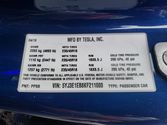 2019 TESLA MODEL 3 - 5YJ3E1EB8KF211000