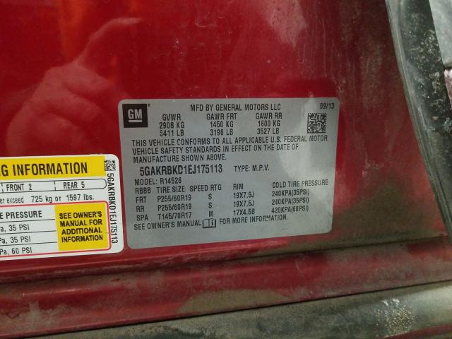 2014 BUICK ENCLAVE 5GAKRBKD1EJ175113