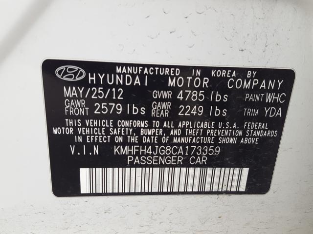 2012 HYUNDAI AZERA GLS KMHFH4JG8CA173359