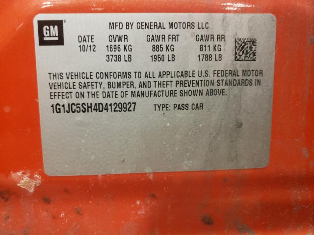 2013 CHEVROLET SONIC LT 1G1JC5SH4D4129927