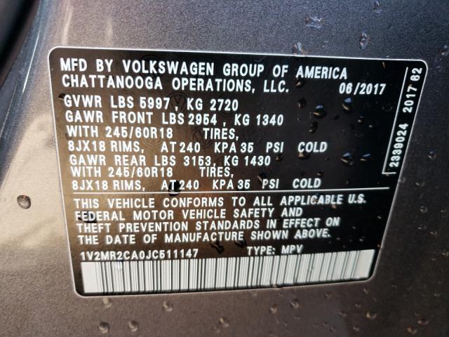 2018 VOLKSWAGEN ATLAS SEL 1V2MR2CA0JC511147