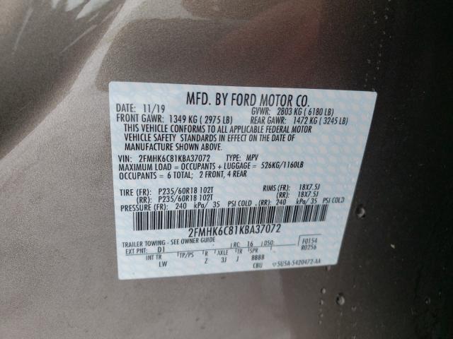 2019 FORD FLEX SEL 2FMHK6C81KBA37072