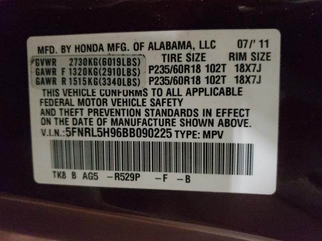 2011 HONDA ODYSSEY TO 5FNRL5H96BB090225