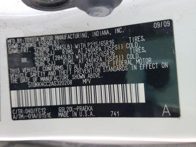 2010 TOYOTA SIENNA CE 5TDKK4CC2AS320208
