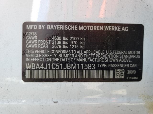 2018 BMW 430I GRAN WBA4J1C51JBM11583