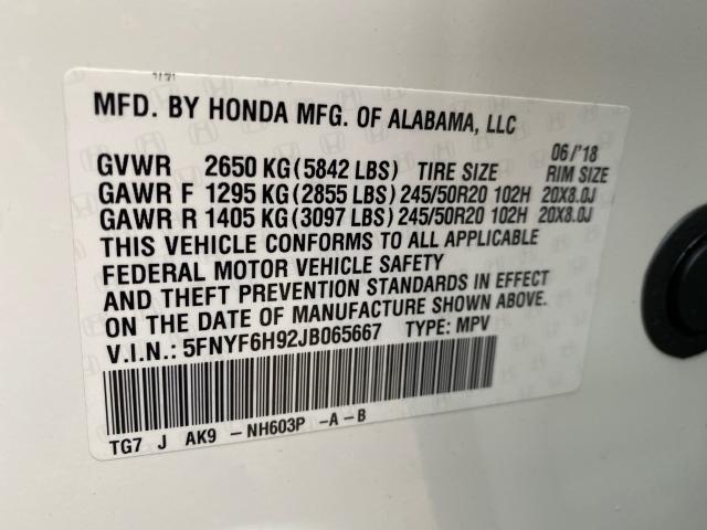 2018 HONDA PILOT TOUR - 5FNYF6H92JB065667