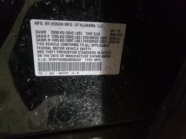 2018 HONDA PILOT ELIT 5FNYF6H09JB038354