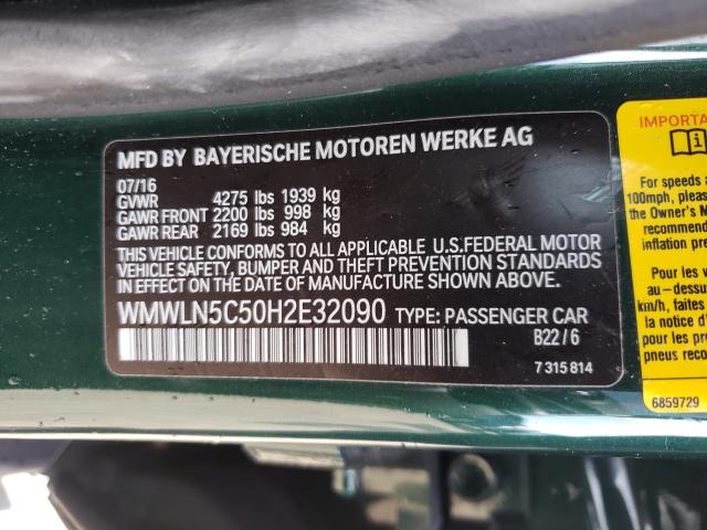 2017 MINI COOPER CLU WMWLN5C50H2E32090