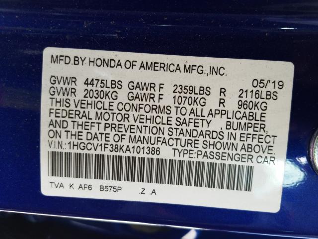 2019 HONDA ACCORD SPO 1HGCV1F38KA101386