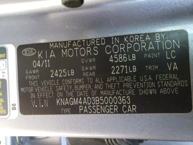 2011 KIA OPTIMA HYB KNAGM4AD3B5000363