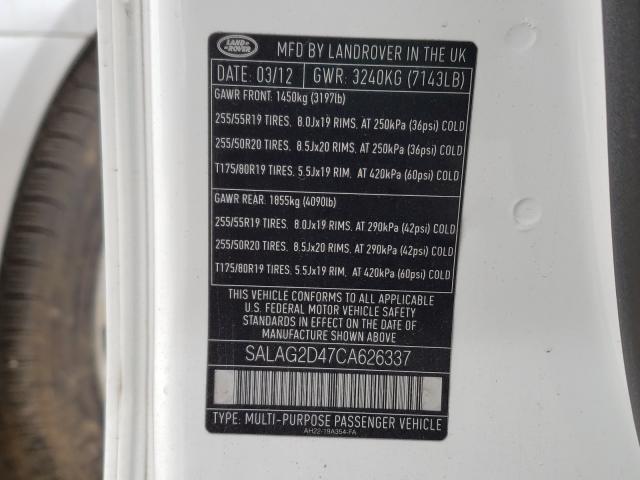 2012 LAND ROVER LR4 HSE SALAG2D47CA626337