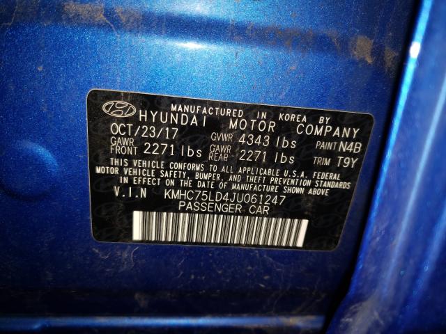2018 HYUNDAI IONIQ LIMI KMHC75LD4JU061247
