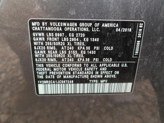 2018 VOLKSWAGEN ATLAS SEL 1V2NR2CA1JC567246