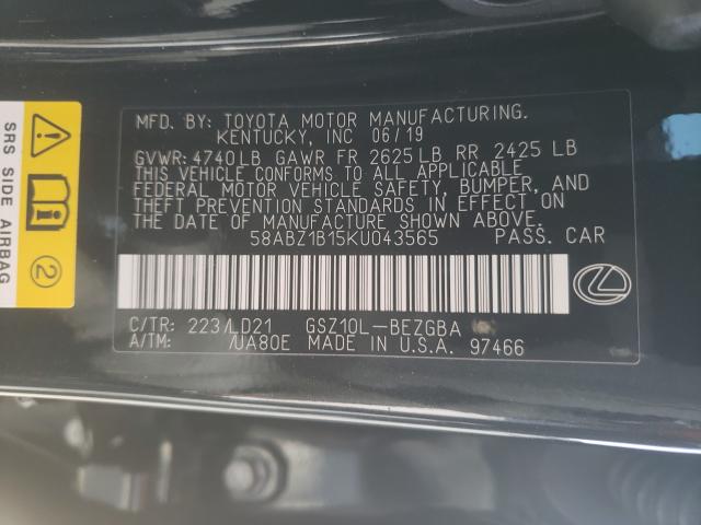 2019 LEXUS ES 350 58ABZ1B15KU043565