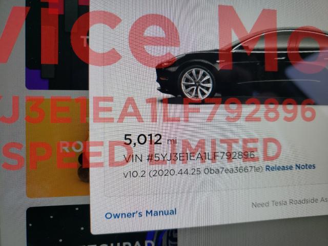 2020 TESLA MODEL 3 5YJ3E1EA1LF792896