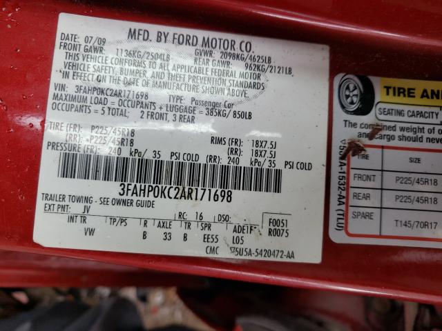 2010 FORD FUSION SPO 3FAHP0KC2AR171698