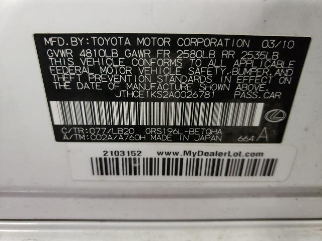 2010 LEXUS GS 350 JTHCE1KS2A0026781