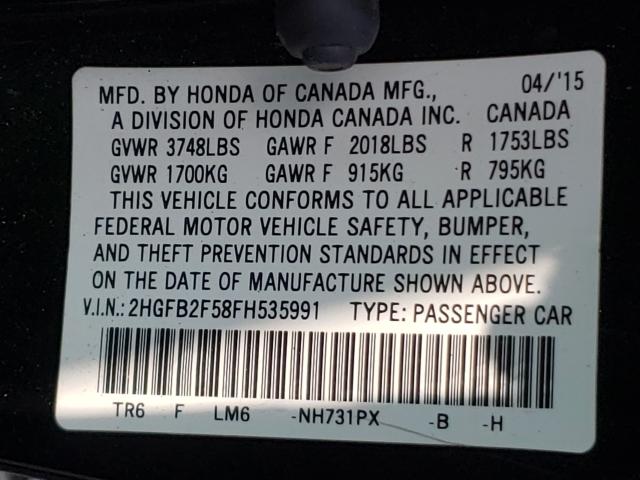 2015 HONDA CIVIC LX 2HGFB2F58FH535991