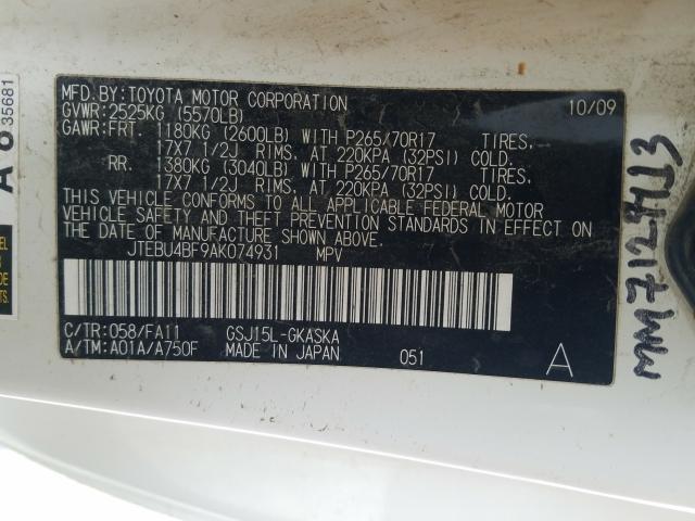 2010 TOYOTA FJ CRUISER JTEBU4BF9AK074931