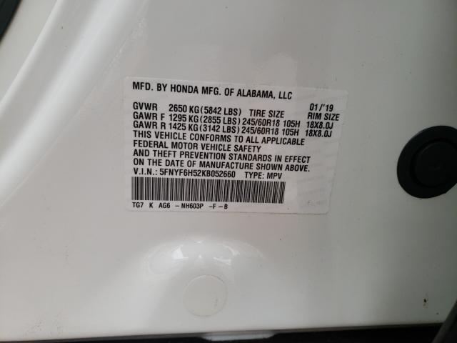 2019 HONDA PILOT EXL 5FNYF6H52KB052660