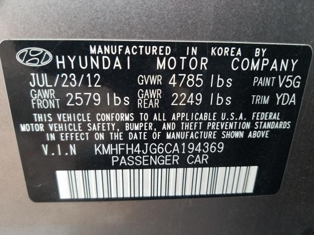 2012 HYUNDAI AZERA GLS KMHFH4JG6CA194369