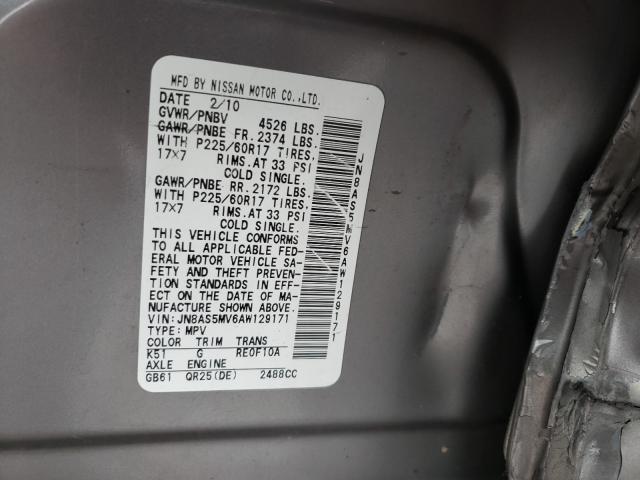 2010 NISSAN ROGUE S JN8AS5MV6AW129171