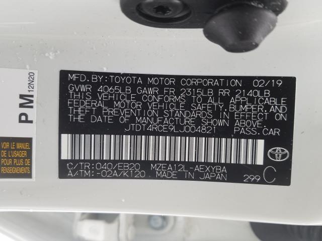 2020 TOYOTA COROLLA XS JTDT4RCE9LJ004821