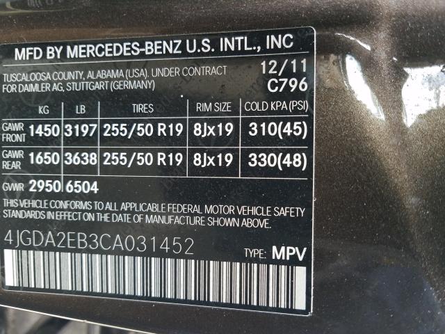 2012 MERCEDES-BENZ ML 350 BLU 4JGDA2EB3CA031452
