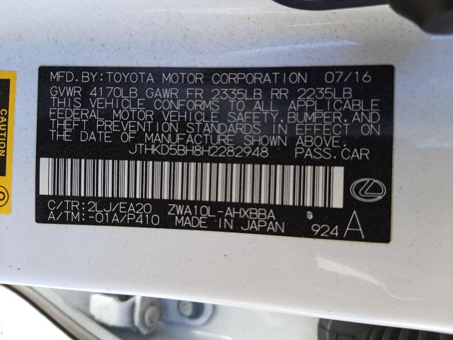 2017 LEXUS CT 200 JTHKD5BH8H2282948