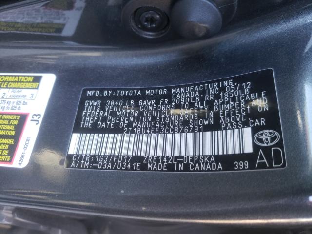 2012 TOYOTA COROLLA BA - 2T1BU4EE3CC876791
