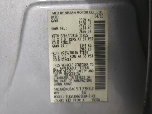 2010 NISSAN XTERRA OFF 5N1AN0NU6AC517932