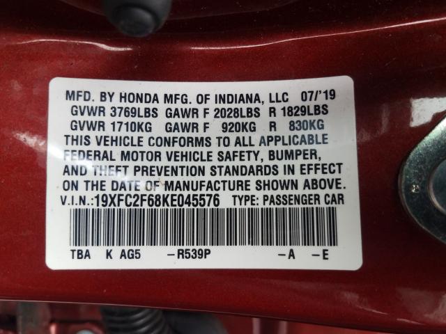 2019 HONDA CIVIC LX 19XFC2F68KE045576