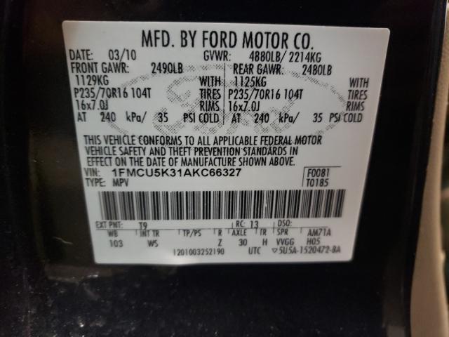 2010 FORD ESCAPE HYB 1FMCU5K31AKC66327