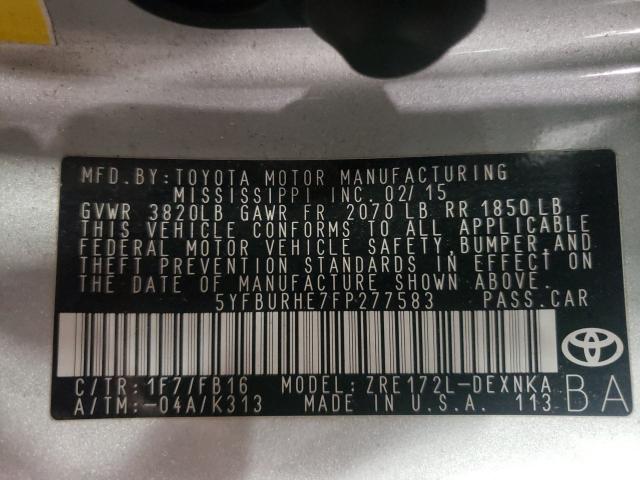 2015 TOYOTA COR L/LE/L 5YFBURHE7FP277583