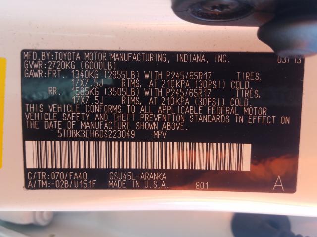 2013 TOYOTA HIGHLANDER 5TDBK3EH6DS223049