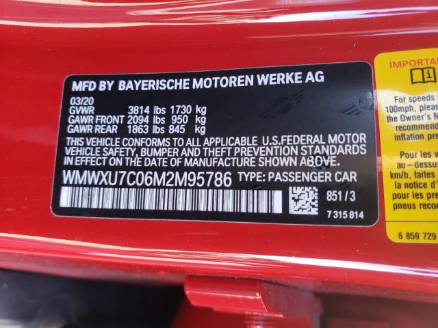 2021 MINI COOPER WMWXU7C06M2M95786