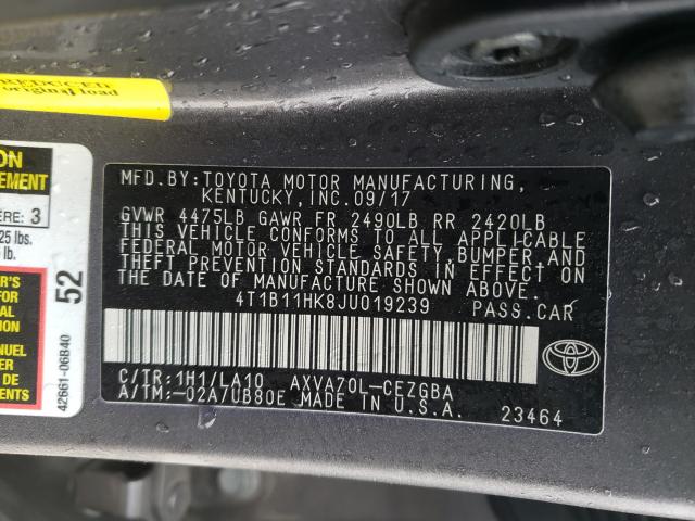 2018 TOYOTA CAMRY L 4T1B11HK8JU019239