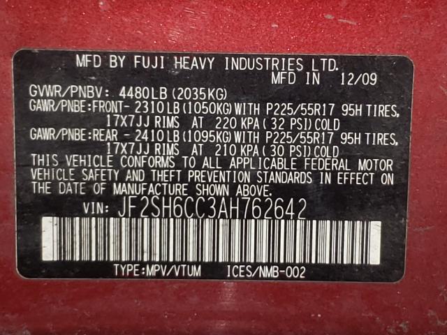 2010 SUBARU FORESTER JF2SH6CC3AH762642