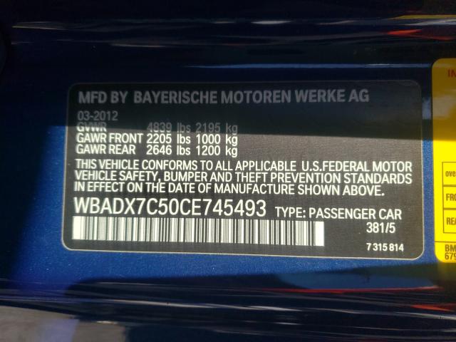 2012 BMW 335 I WBADX7C50CE745493