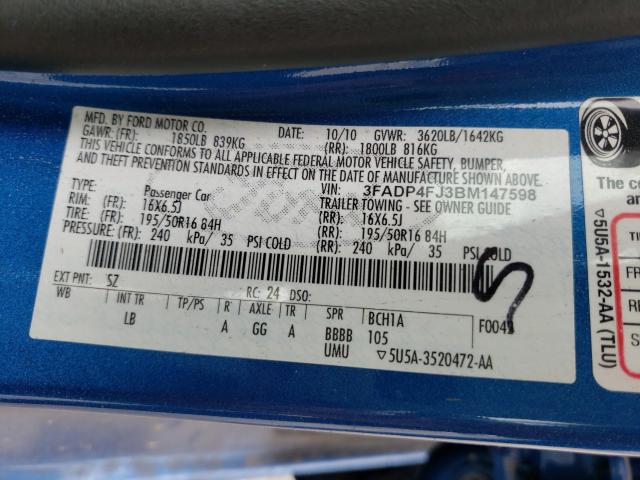 2011 FORD FIESTA SES 3FADP4FJ3BM147598