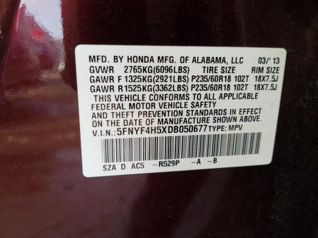 2013 HONDA PILOT EXL 5FNYF4H5XDB050677
